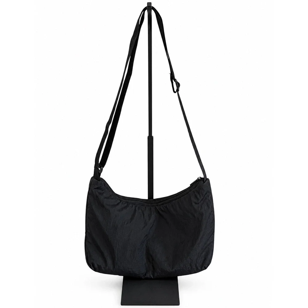 Black Quilted Nylon Crossbody Shoulder Bag with Adjustable Strap